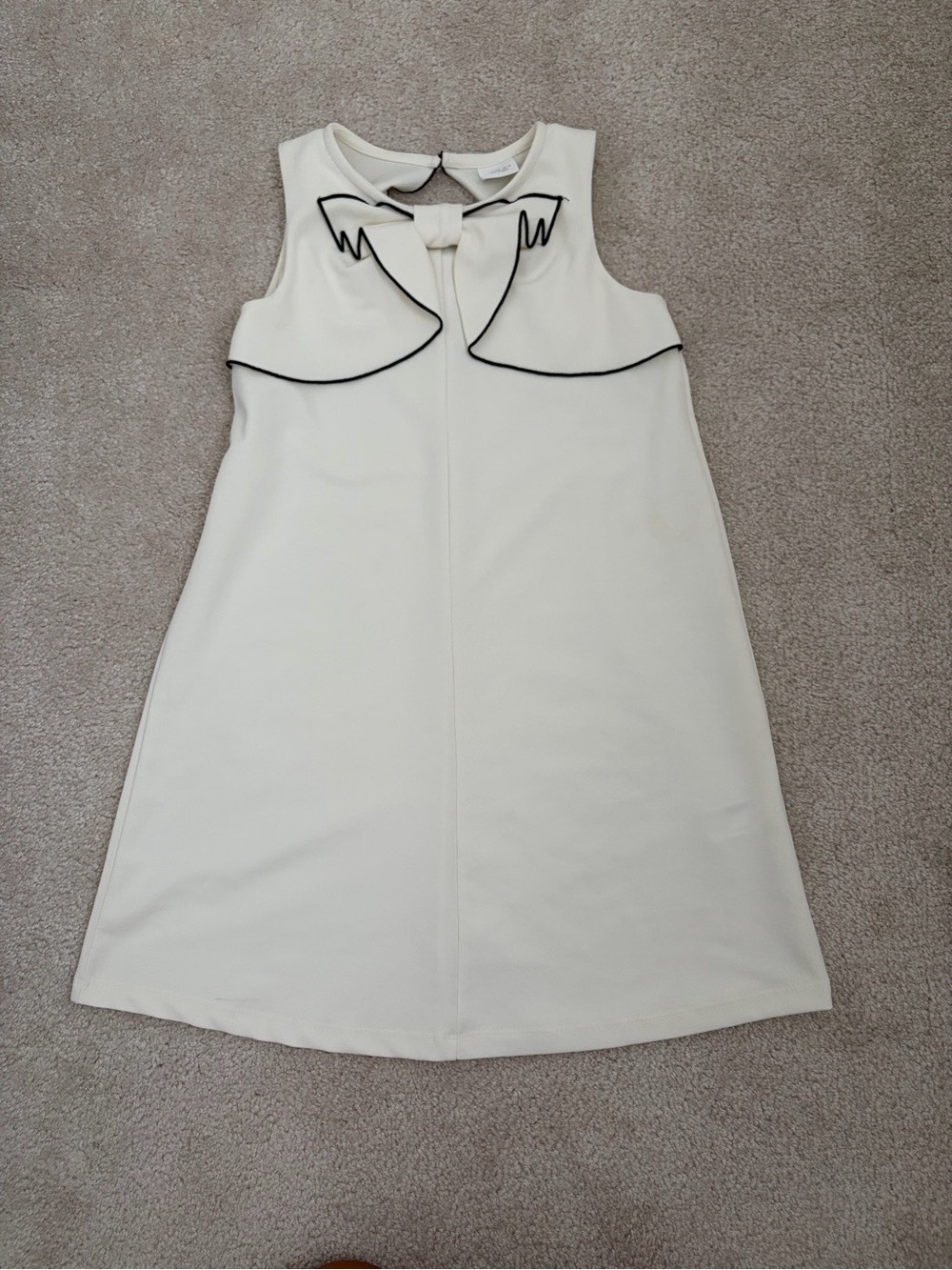 Zara Sleeveless Cream A-Line Dress with Black Piping